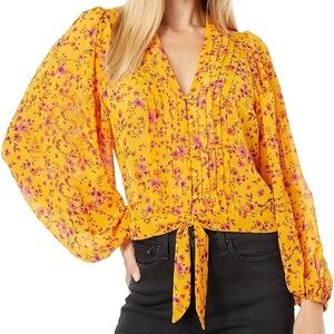 1.STATE Button Front Balloon Sleeve Pintucked Top